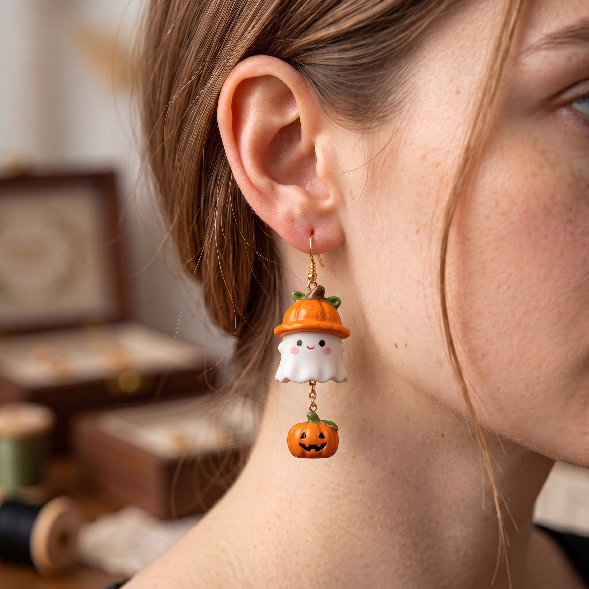 Handcrafted Cute Ghost Halloween Earrings