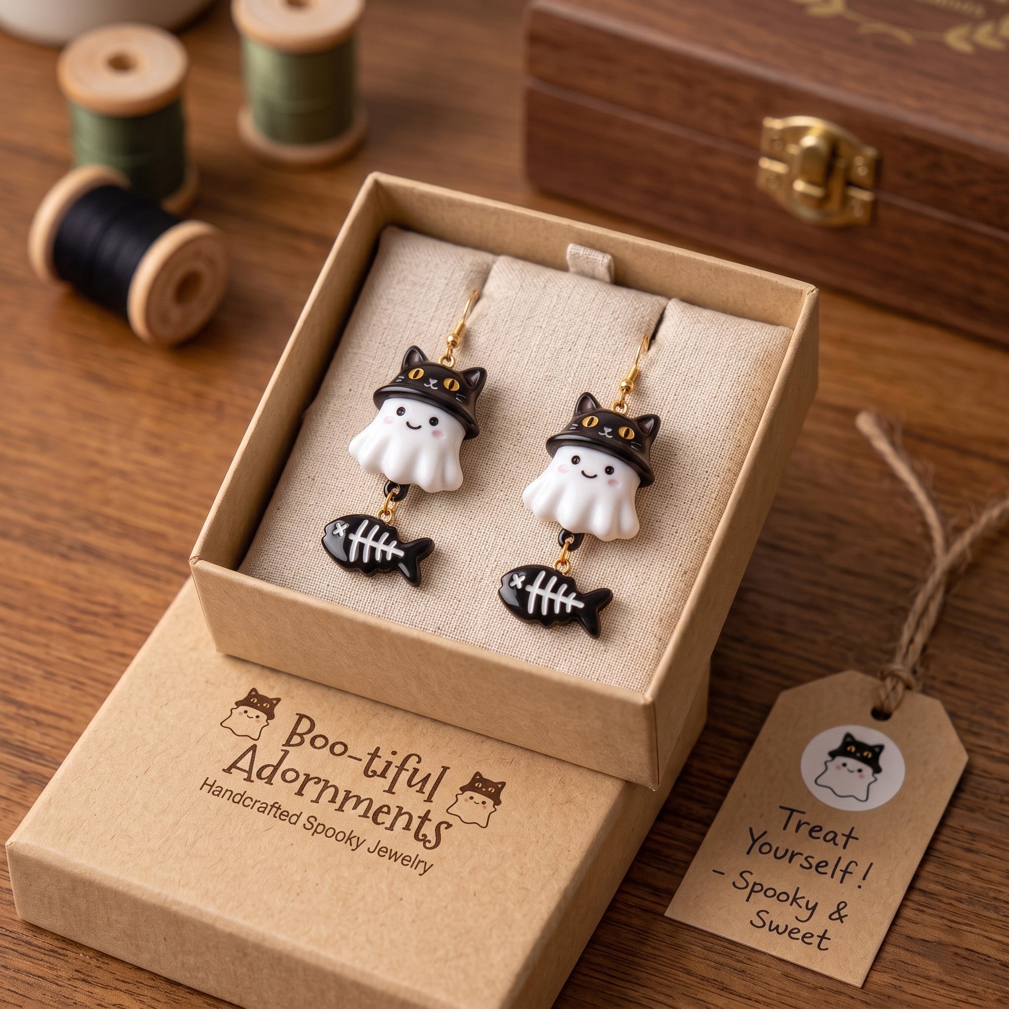 Handcrafted Cute Ghost Halloween Earrings