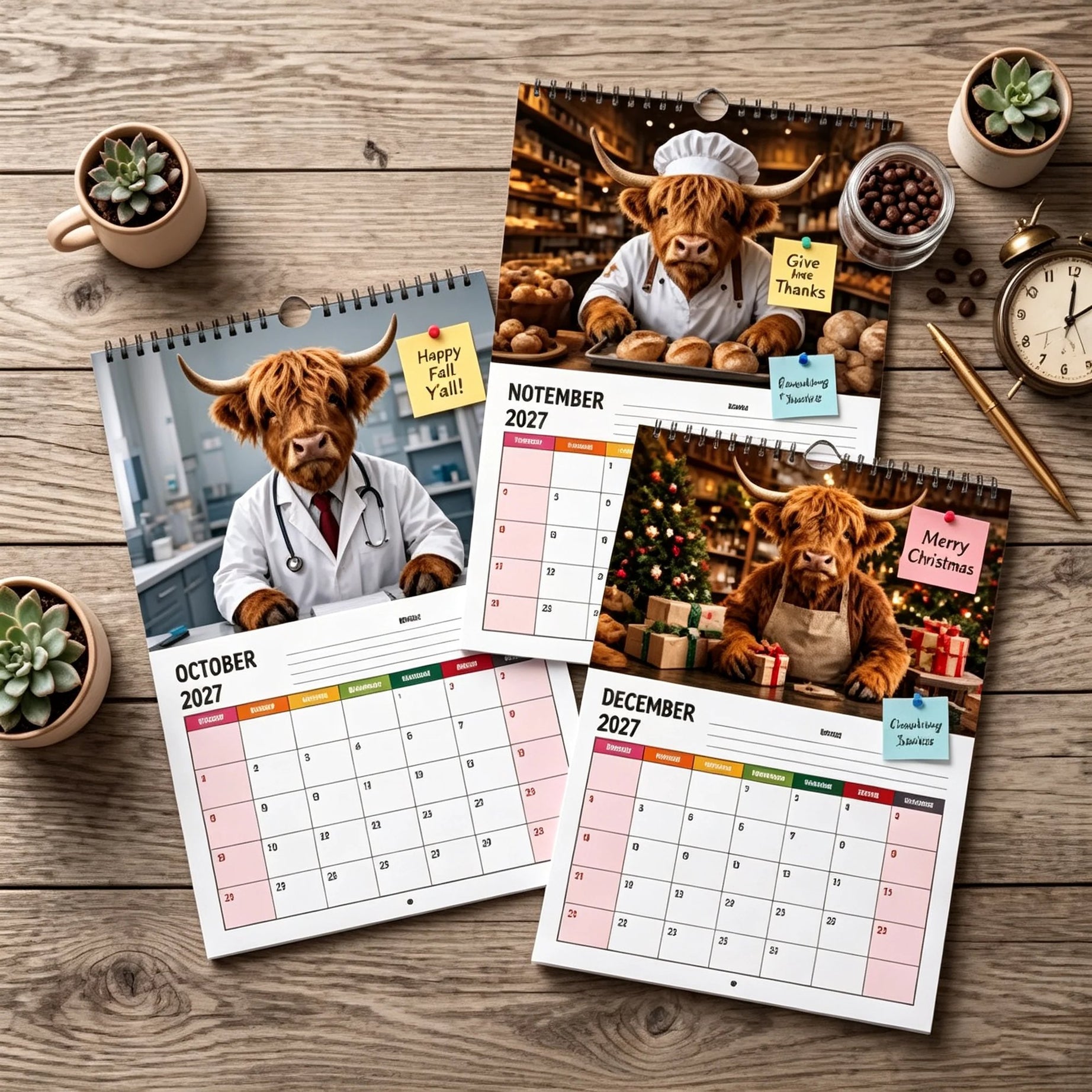 Highland Cows Working 2027 Calendar