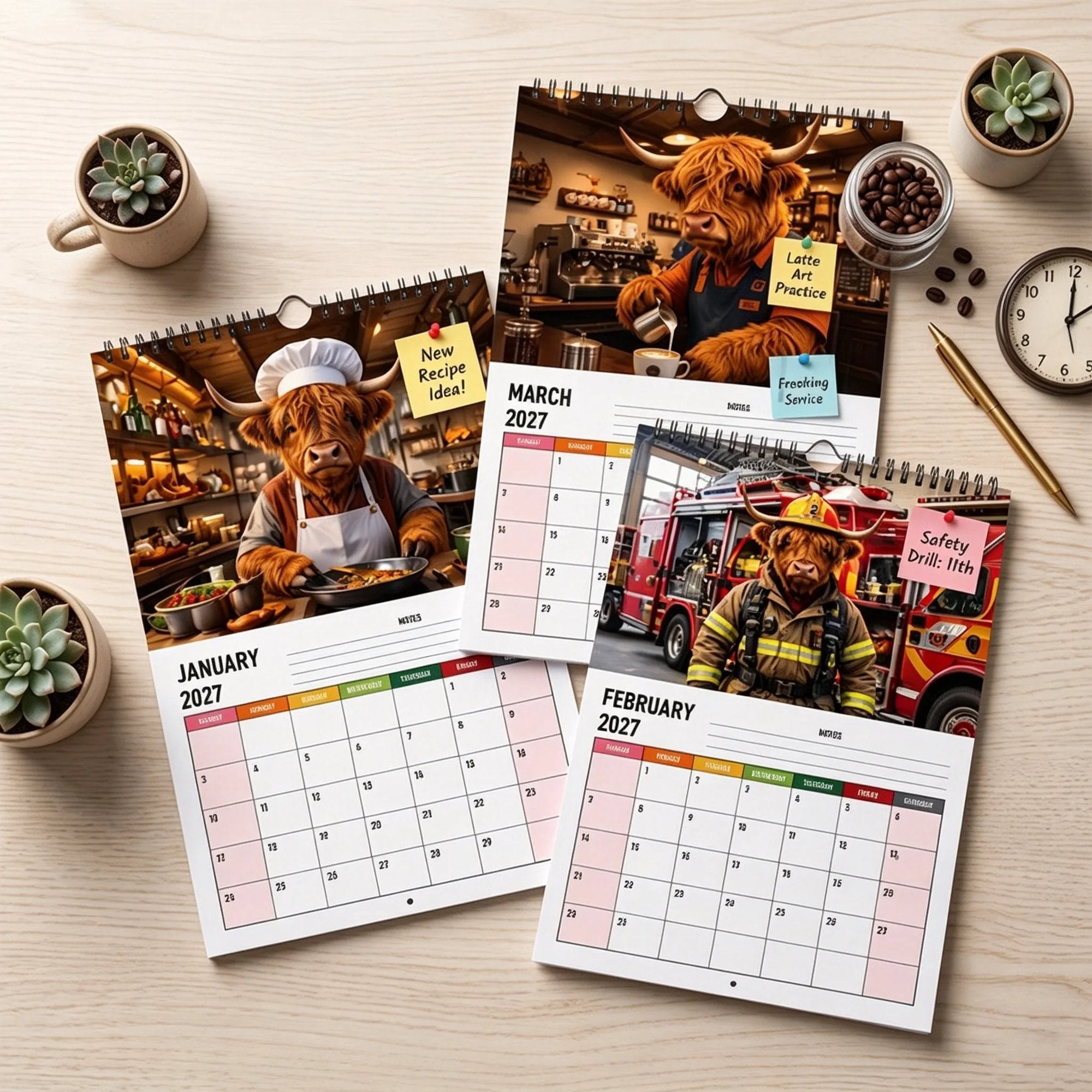 Highland Cows Working 2027 Calendar