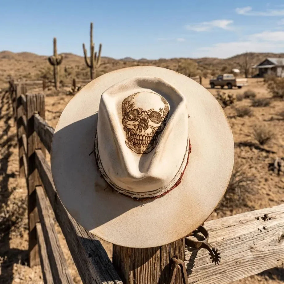 Ivory White Hellfire Skull Cowboy Hat