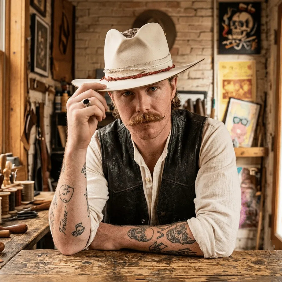 Ivory White Hellfire Skull Cowboy Hat