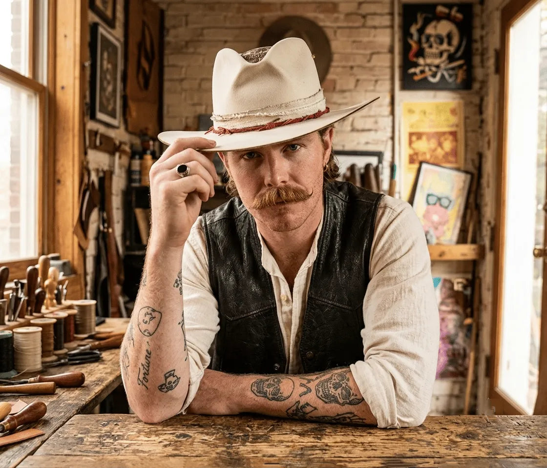 Ivory White Hellfire Skull Cowboy Hat