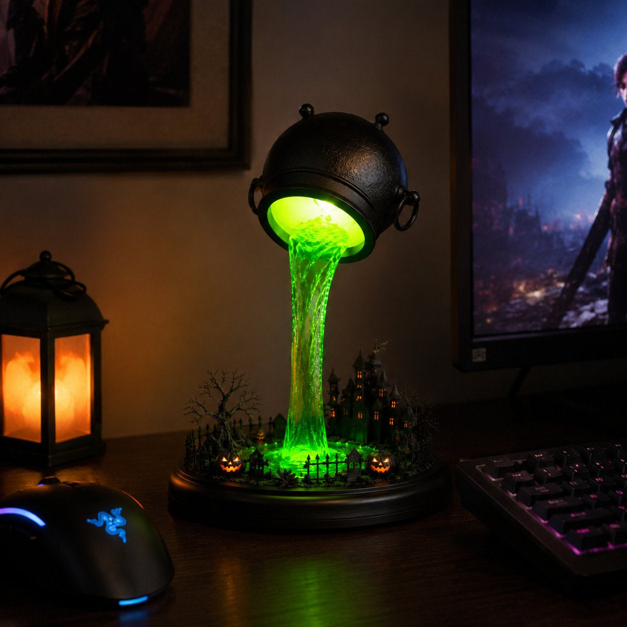 Glowing Witch Cauldron Desk Lamp