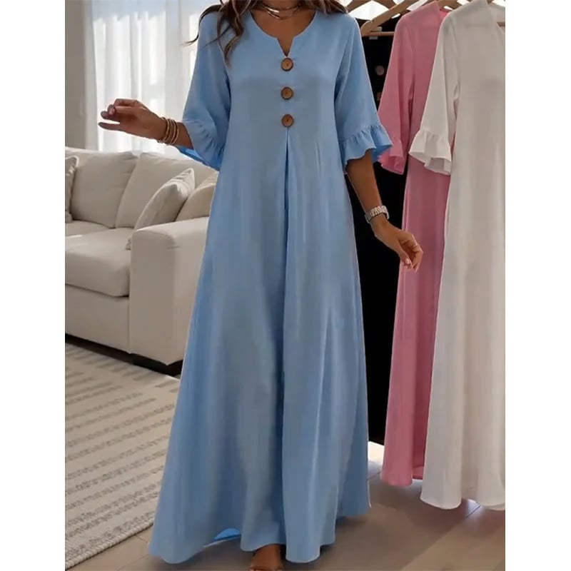 Women's V-Neck Loose Maxi Dress – Flowing Silhouette, Soft Drape, Day to Dinner