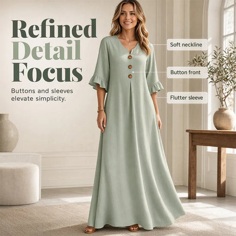 Women's V-Neck Loose Maxi Dress – Flowing Silhouette, Soft Drape, Day to Dinner
