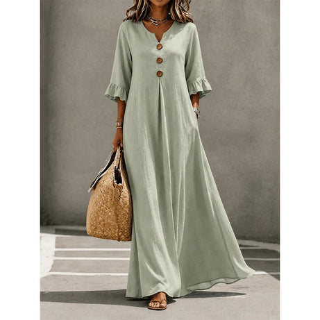 Women's V-Neck Loose Maxi Dress – Flowing Silhouette, Soft Drape, Day to Dinner