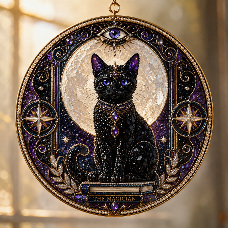 DIY Celestial Black Cat Window Hanging Kit | 3D Pearl Bead Suncatcher