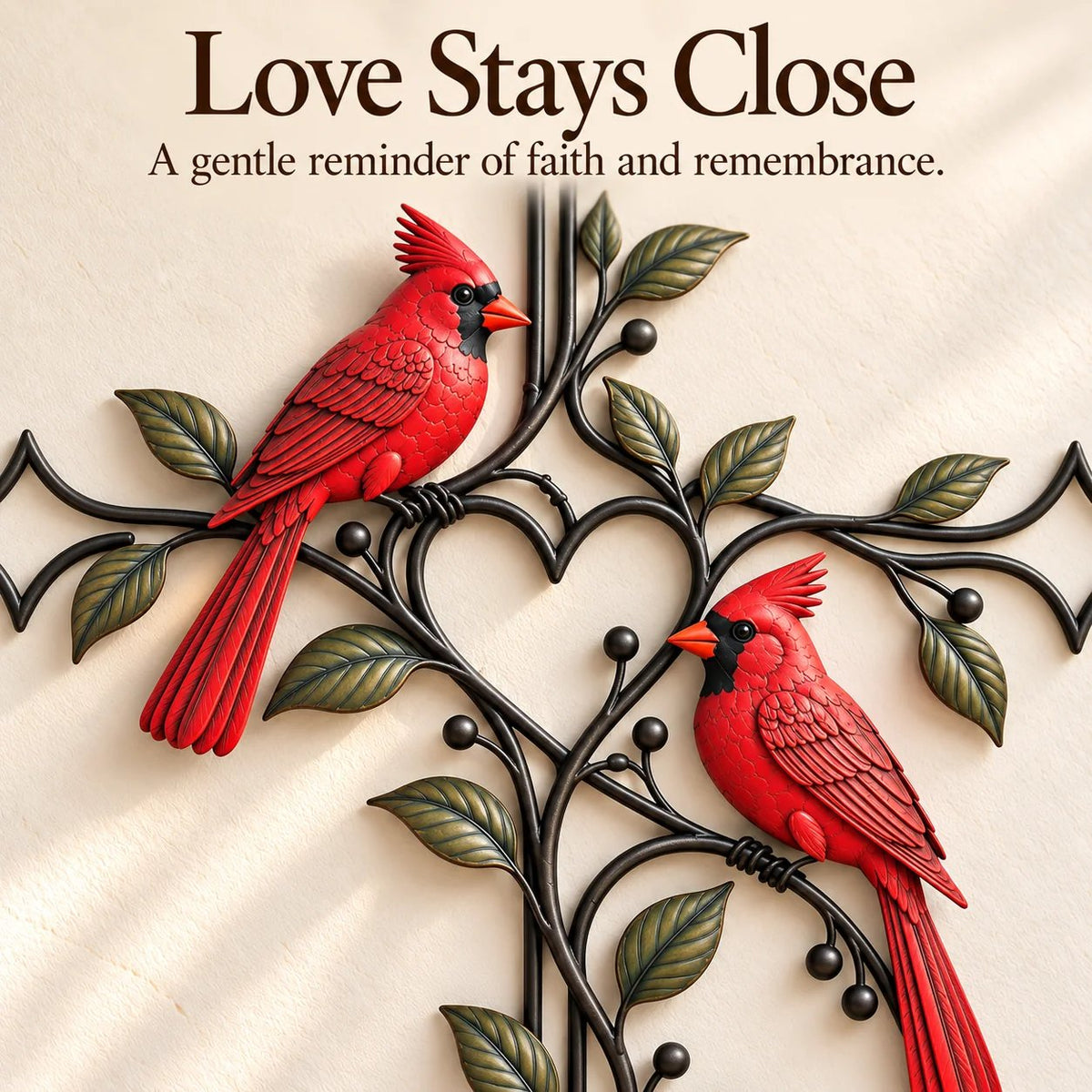 Cardinal Heart Cross Wall Decor