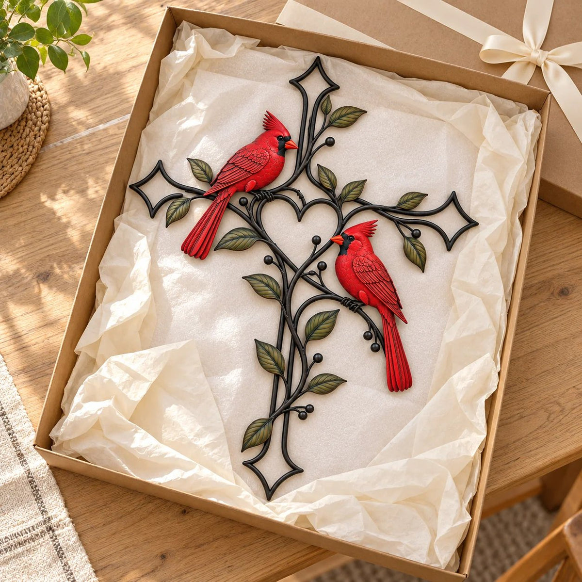 Cardinal Heart Cross Wall Decor
