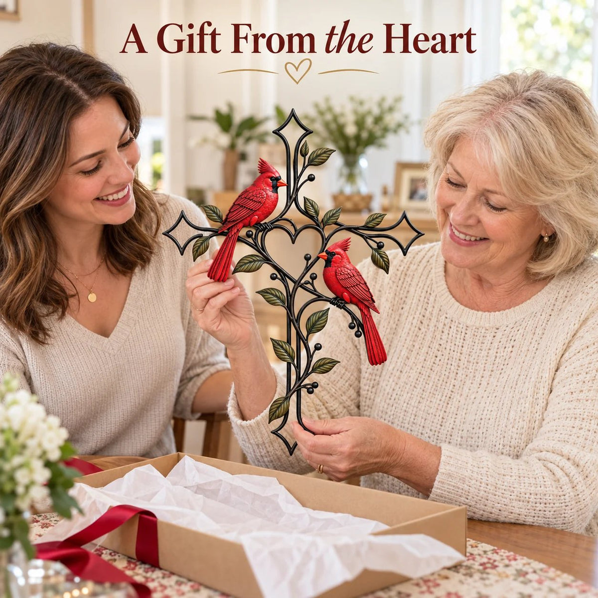 Cardinal Heart Cross Wall Decor