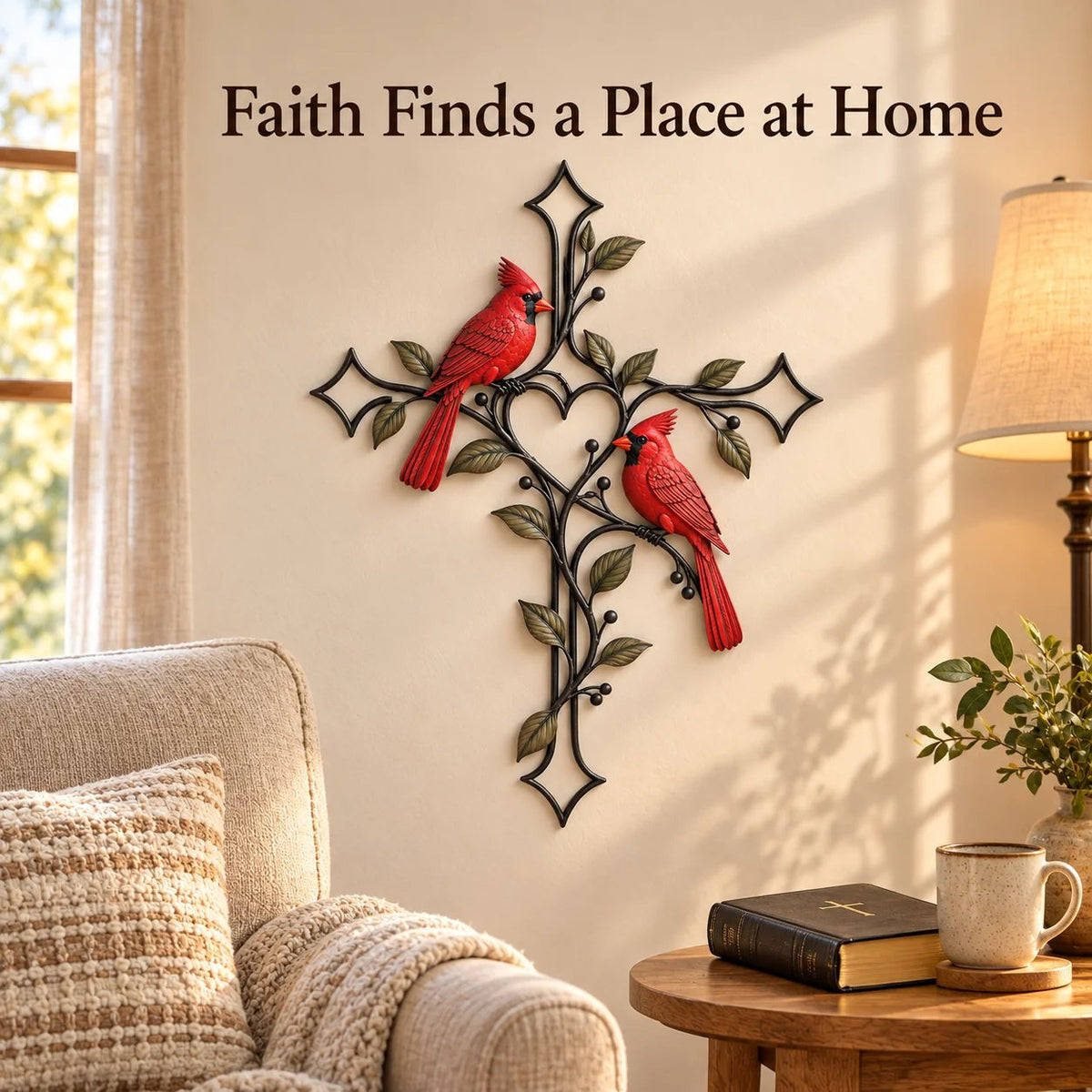 Cardinal Heart Cross Wall Decor