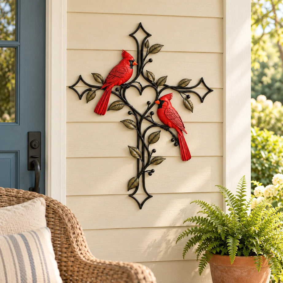 Cardinal Heart Cross Wall Decor