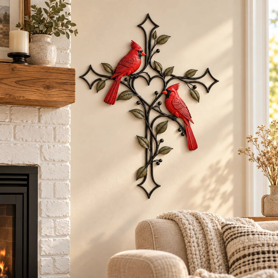 Cardinal Heart Cross Wall Decor