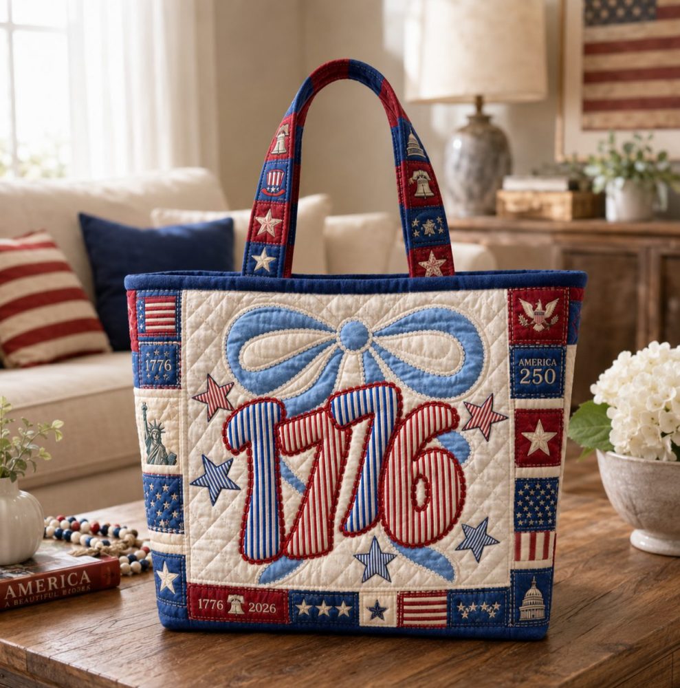 1776 America 250 Years Patriotic Patchwork – Personalized Quilted Tote Bag – Gift For Her