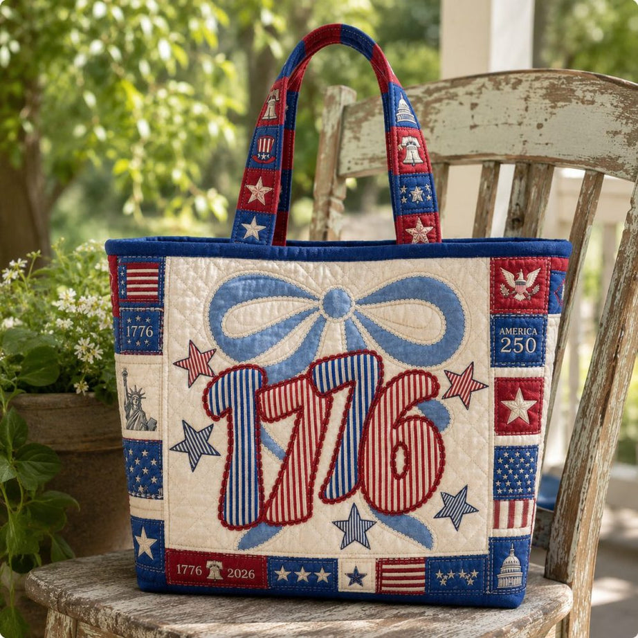 1776 America 250 Years Patriotic Patchwork – Personalized Quilted Tote Bag – Gift For Her