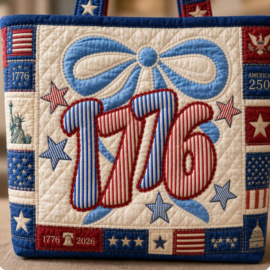 1776 America 250 Years Patriotic Patchwork – Personalized Quilted Tote Bag – Gift For Her