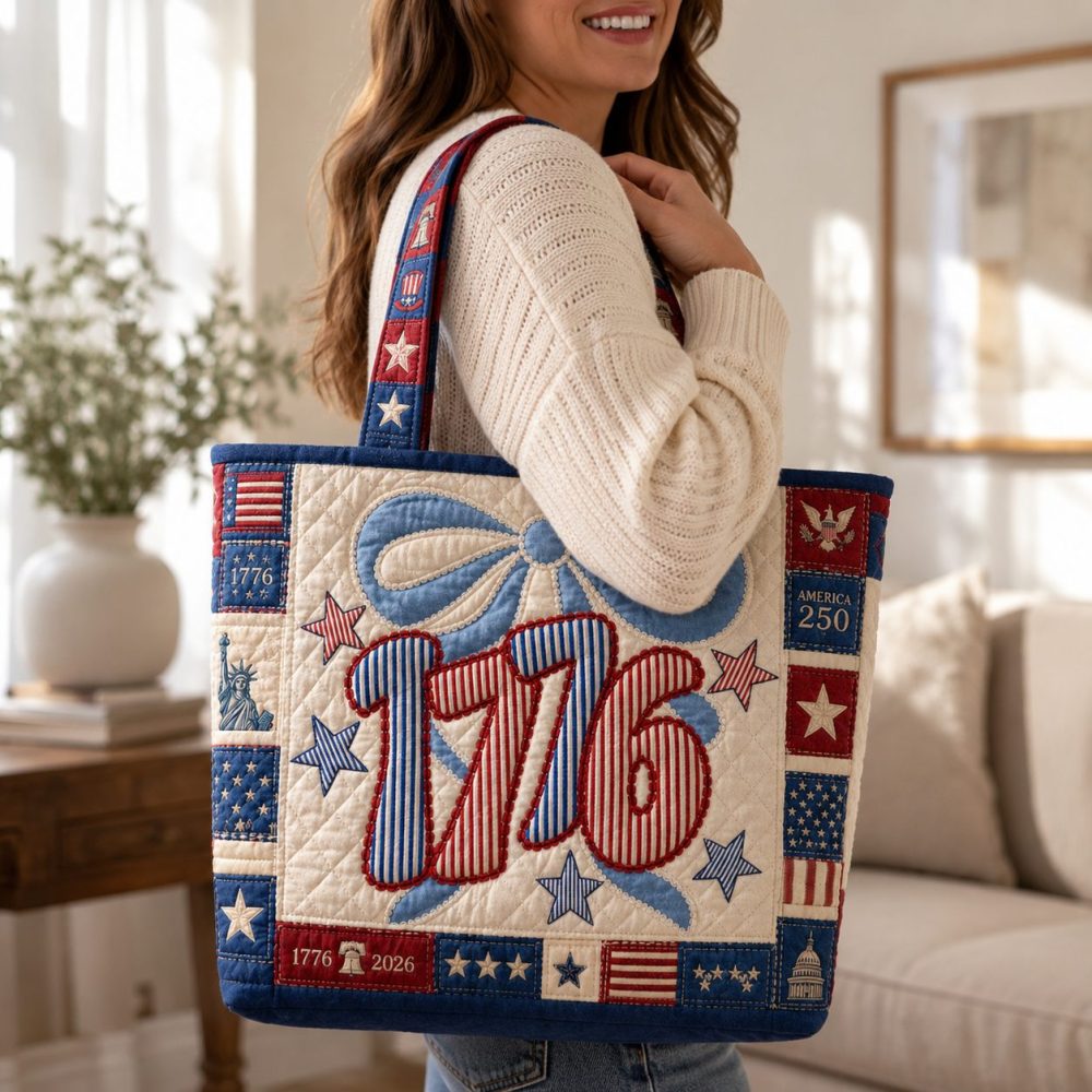1776 America 250 Years Patriotic Patchwork – Personalized Quilted Tote Bag – Gift For Her
