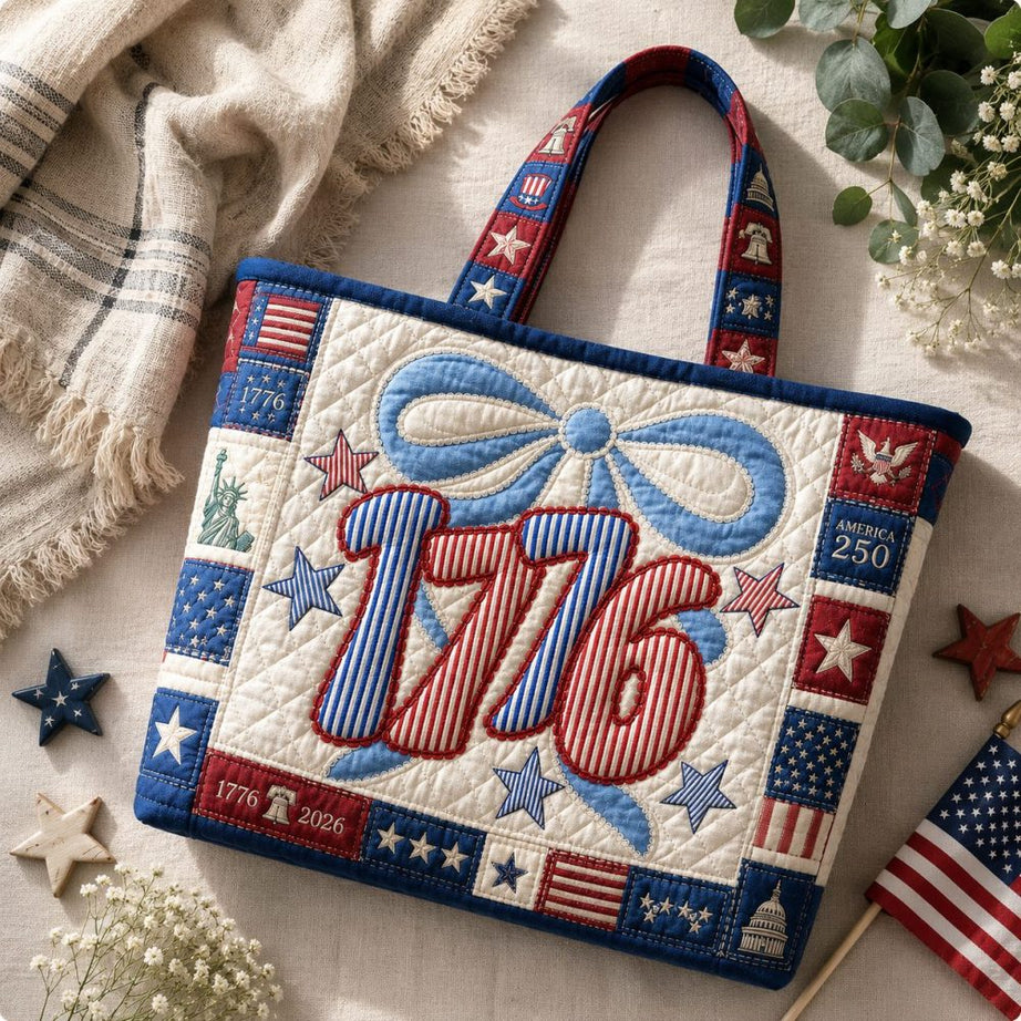 1776 America 250 Years Patriotic Patchwork – Personalized Quilted Tote Bag – Gift For Her
