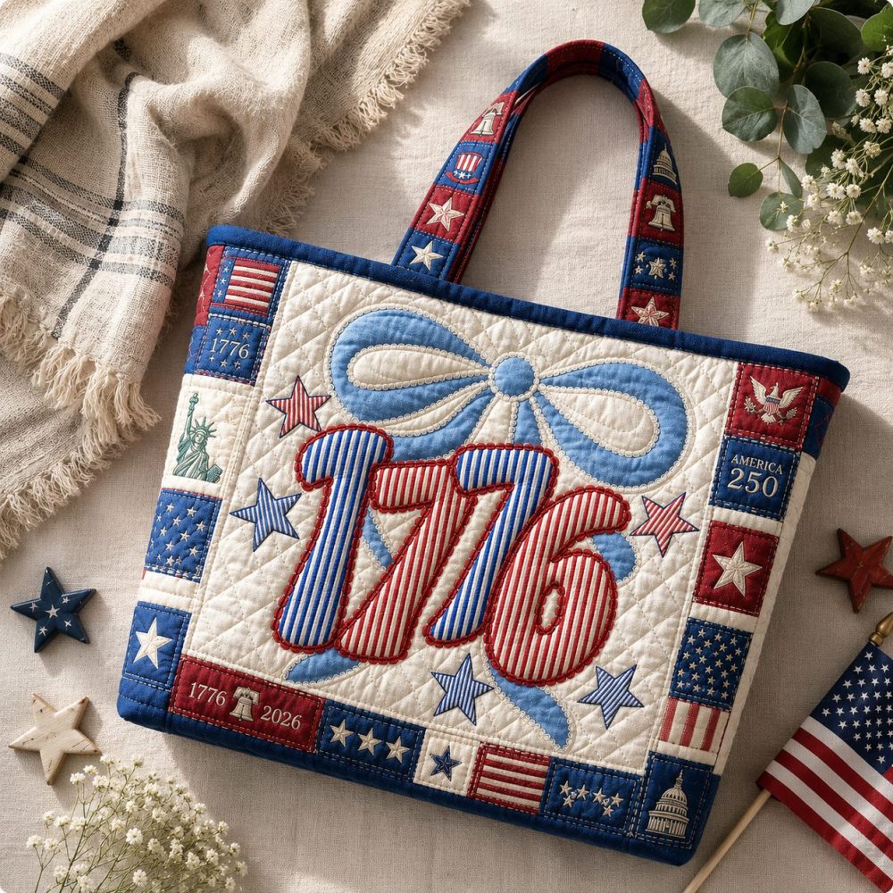 1776 America 250 Years Patriotic Patchwork – Personalized Quilted Tote Bag – Gift For Her