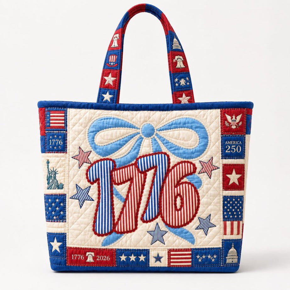 1776 America 250 Years Patriotic Patchwork – Personalized Quilted Tote Bag – Gift For Her