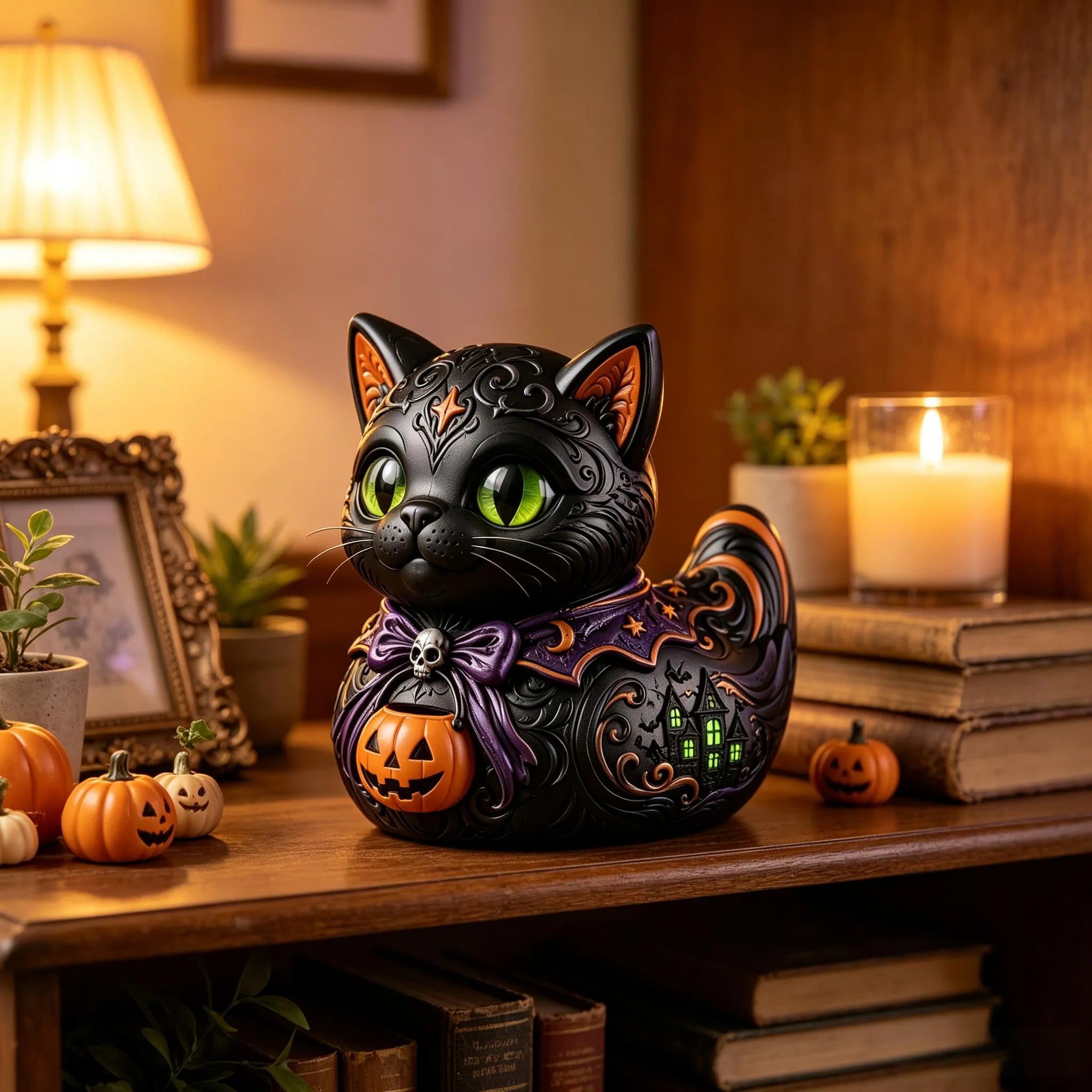 Midnight Witches Cat Duck Figurine
