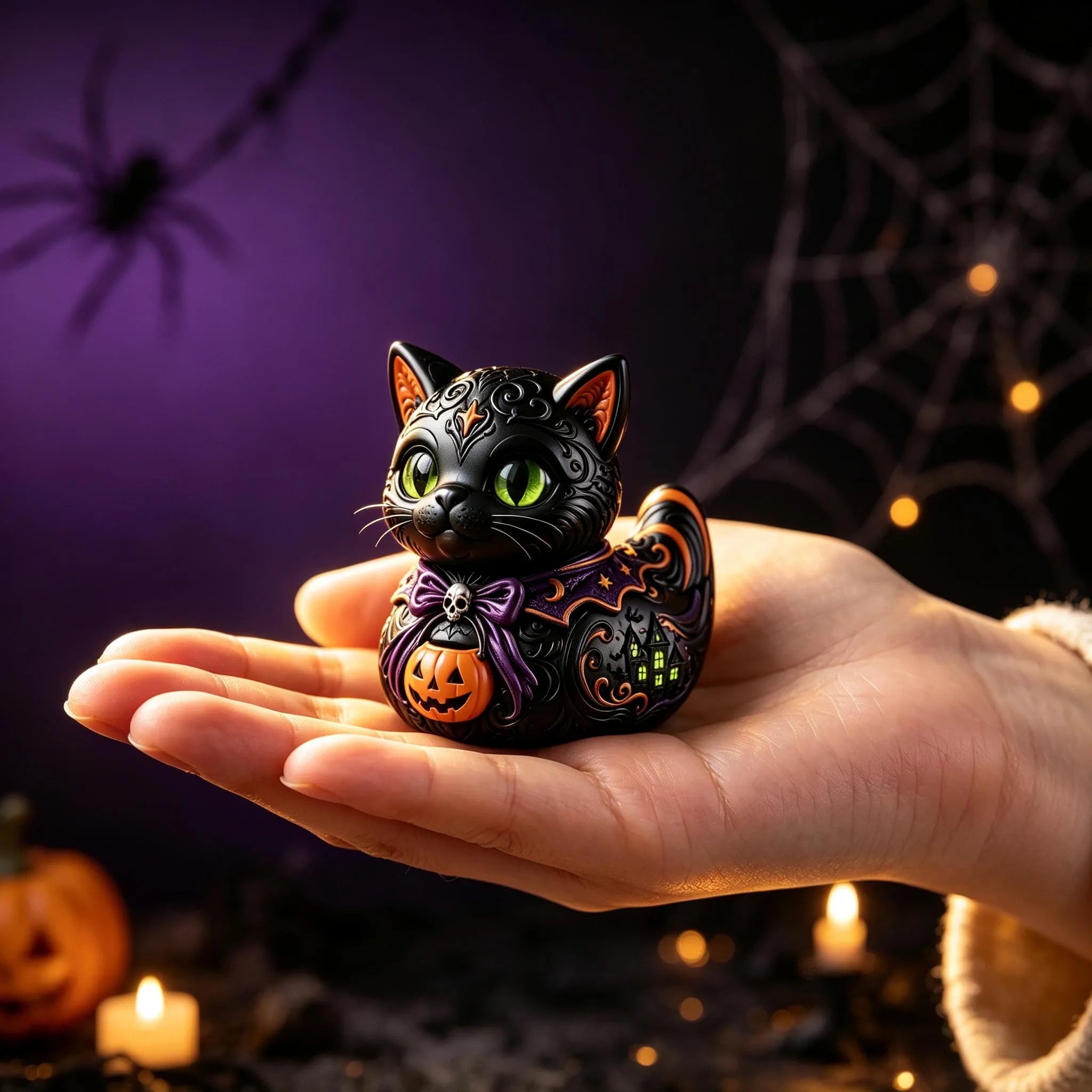 Midnight Witches Cat Duck Figurine