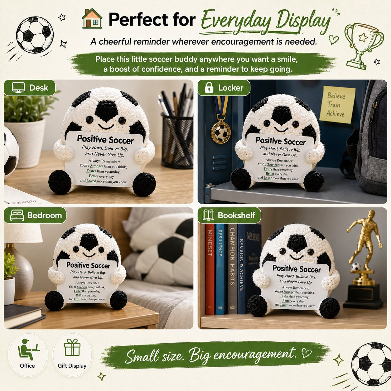 Positive Soccer Buddy – Handmade Crochet Encouragement Gift