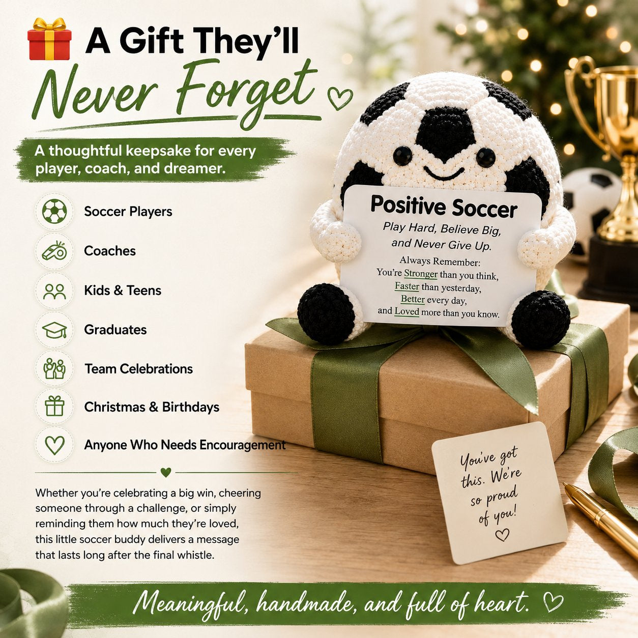 Positive Soccer Buddy – Handmade Crochet Encouragement Gift