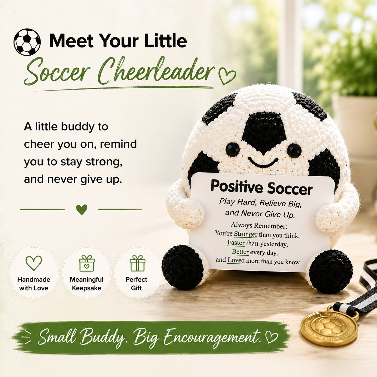 Positive Soccer Buddy – Handmade Crochet Encouragement Gift