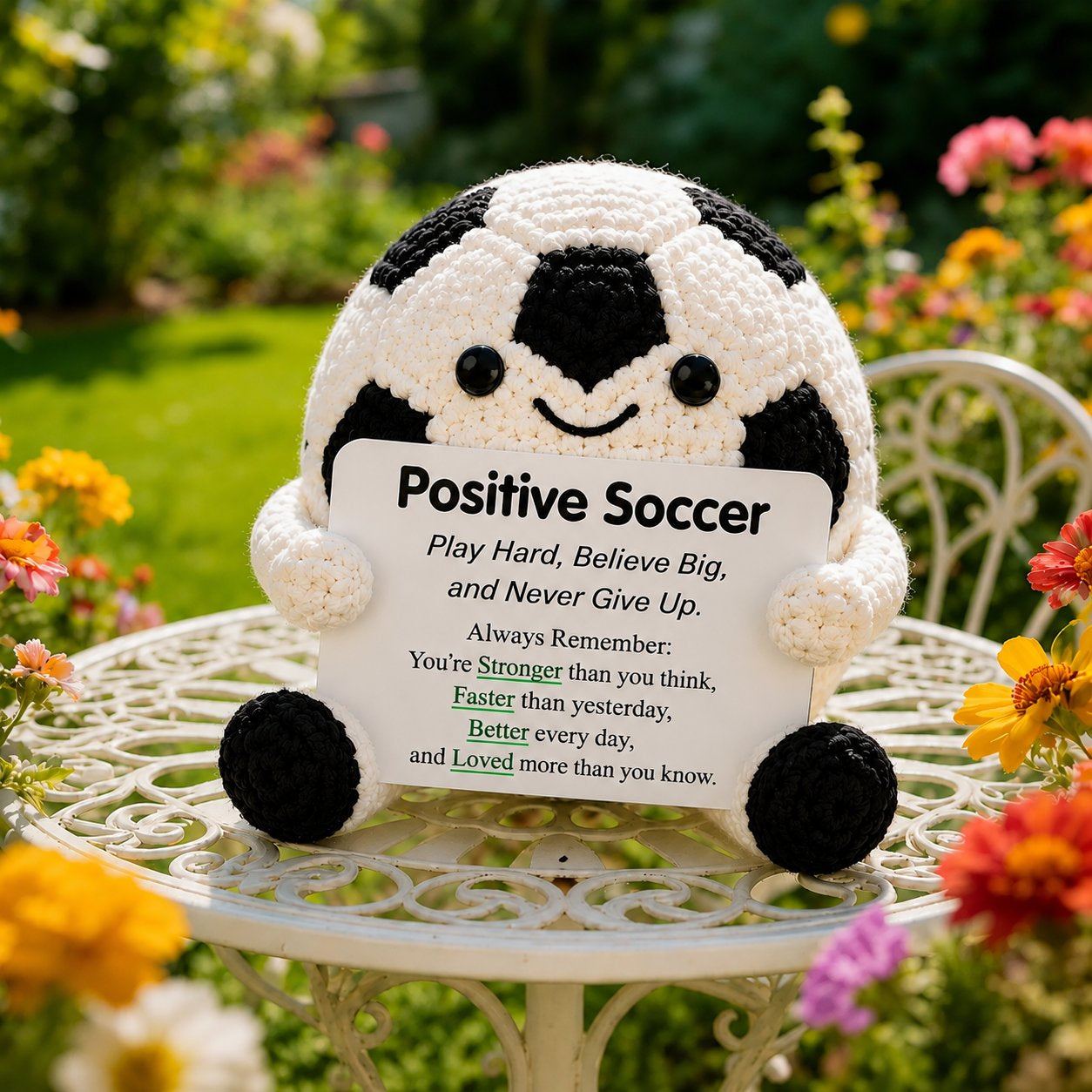 Positive Soccer Buddy – Handmade Crochet Encouragement Gift