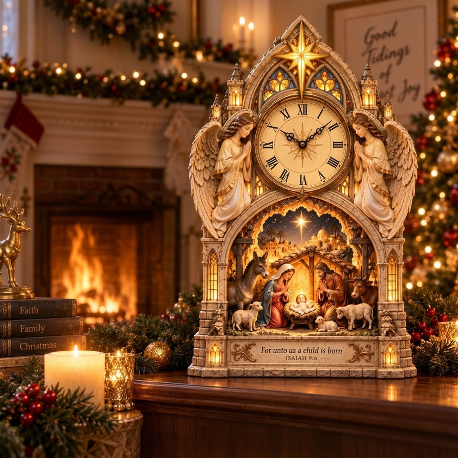 Cathedral-style Bethlehem Nativity clock