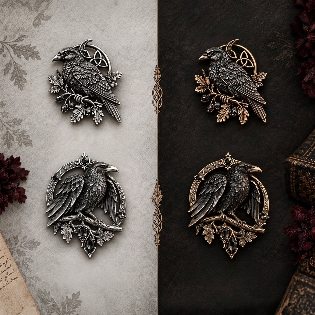 Gothic Celtic Raven Brooch