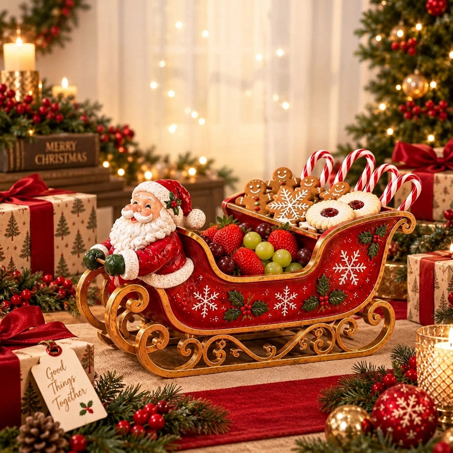 Christmas serving tray in a Santa-sleigh design