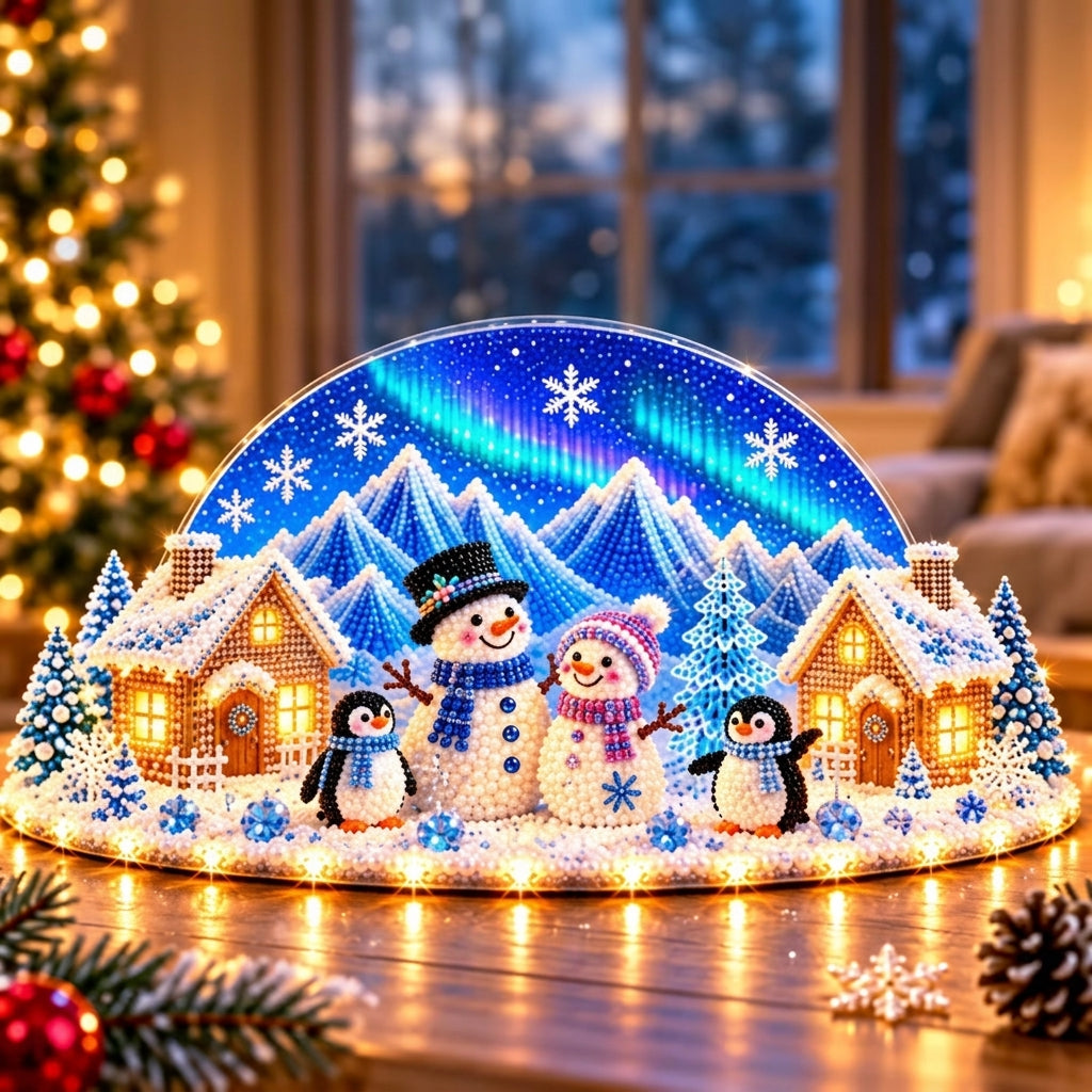 DIY winter landscape with rhinestones and pearl details