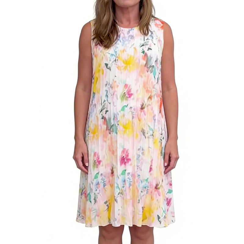 Women’s Sleeveless Floral Print Pleated Dress