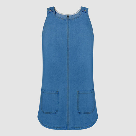 Casual denim dress with suspenders and pockets