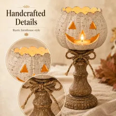 Rustic White Pumpkin Tealight Candle Holder Set