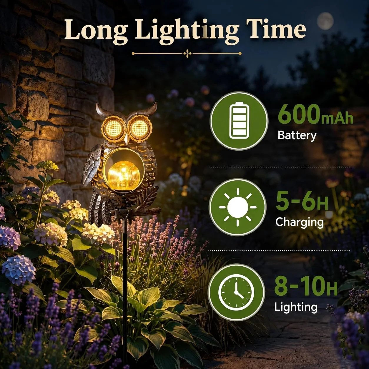 Outdoor Solar-Powered Kinetic Metal Owl Light