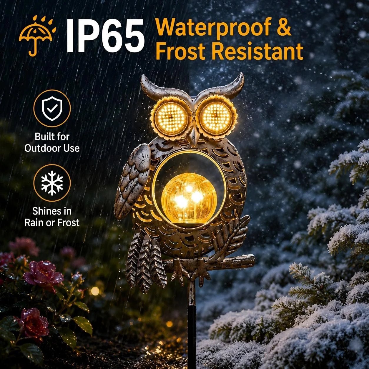 Outdoor Solar-Powered Kinetic Metal Owl Light