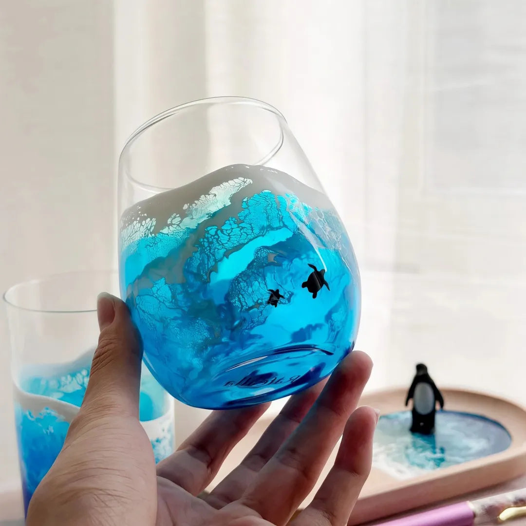 Turtles Hand‑Blown Ocean Wave Glass Cups