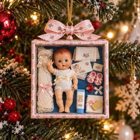 Vintage Baby Doll Gift Box Christmas Ornament – Nostalgic Keepsake