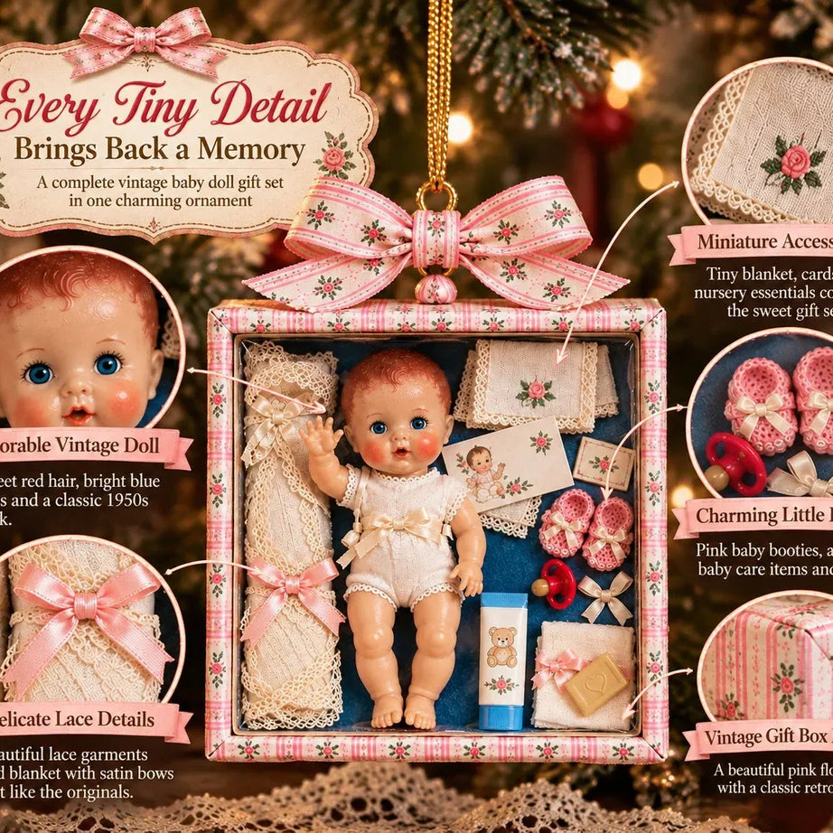 Vintage Baby Doll Gift Box Christmas Ornament – Nostalgic Keepsake