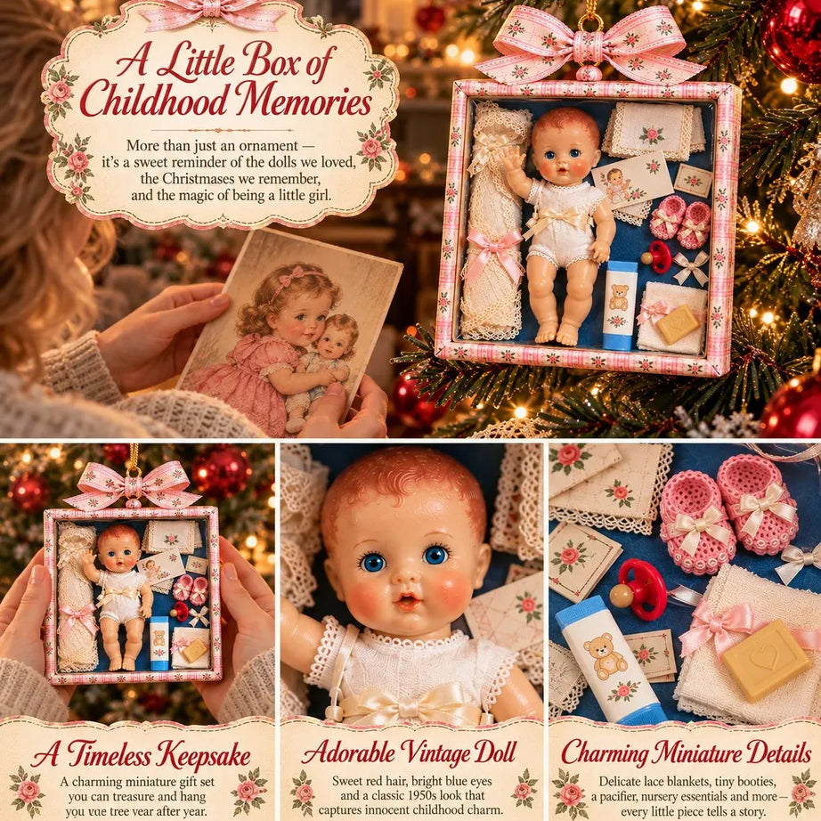 Vintage Baby Doll Gift Box Christmas Ornament – Nostalgic Keepsake