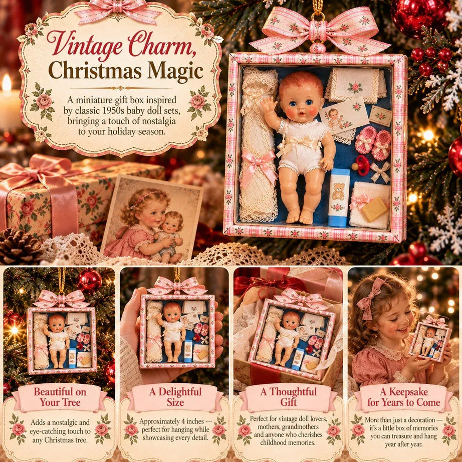 Vintage Baby Doll Gift Box Christmas Ornament – Nostalgic Keepsake