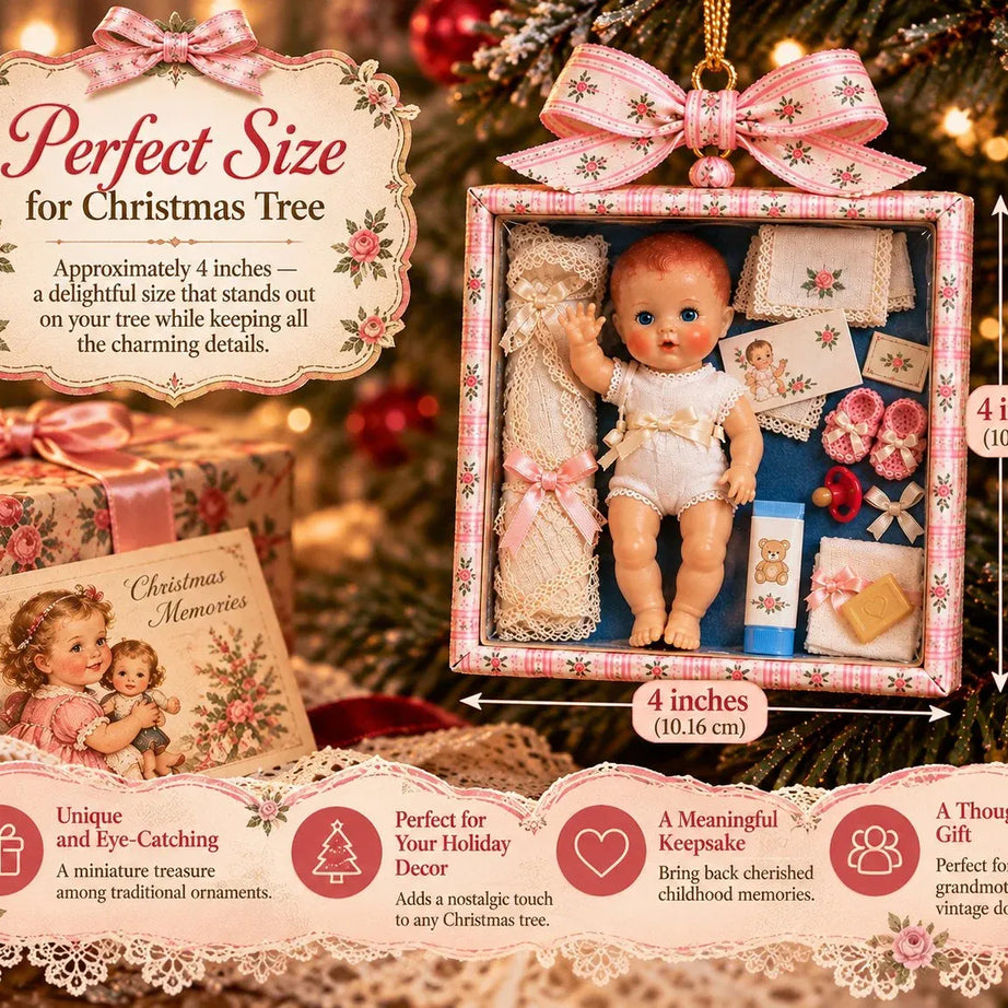 Vintage Baby Doll Gift Box Christmas Ornament – Nostalgic Keepsake
