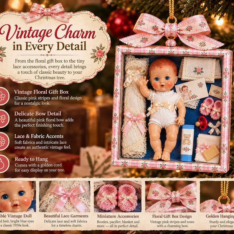 Vintage Baby Doll Gift Box Christmas Ornament – Nostalgic Keepsake