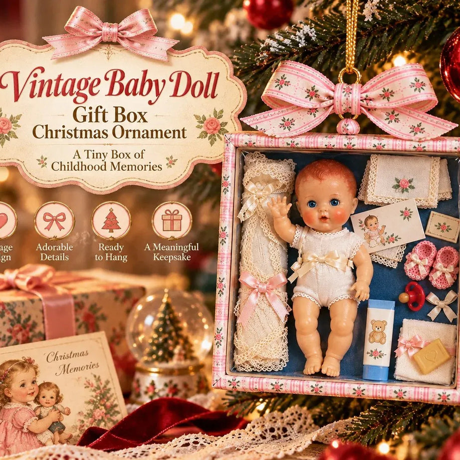 Vintage Baby Doll Gift Box Christmas Ornament – Nostalgic Keepsake