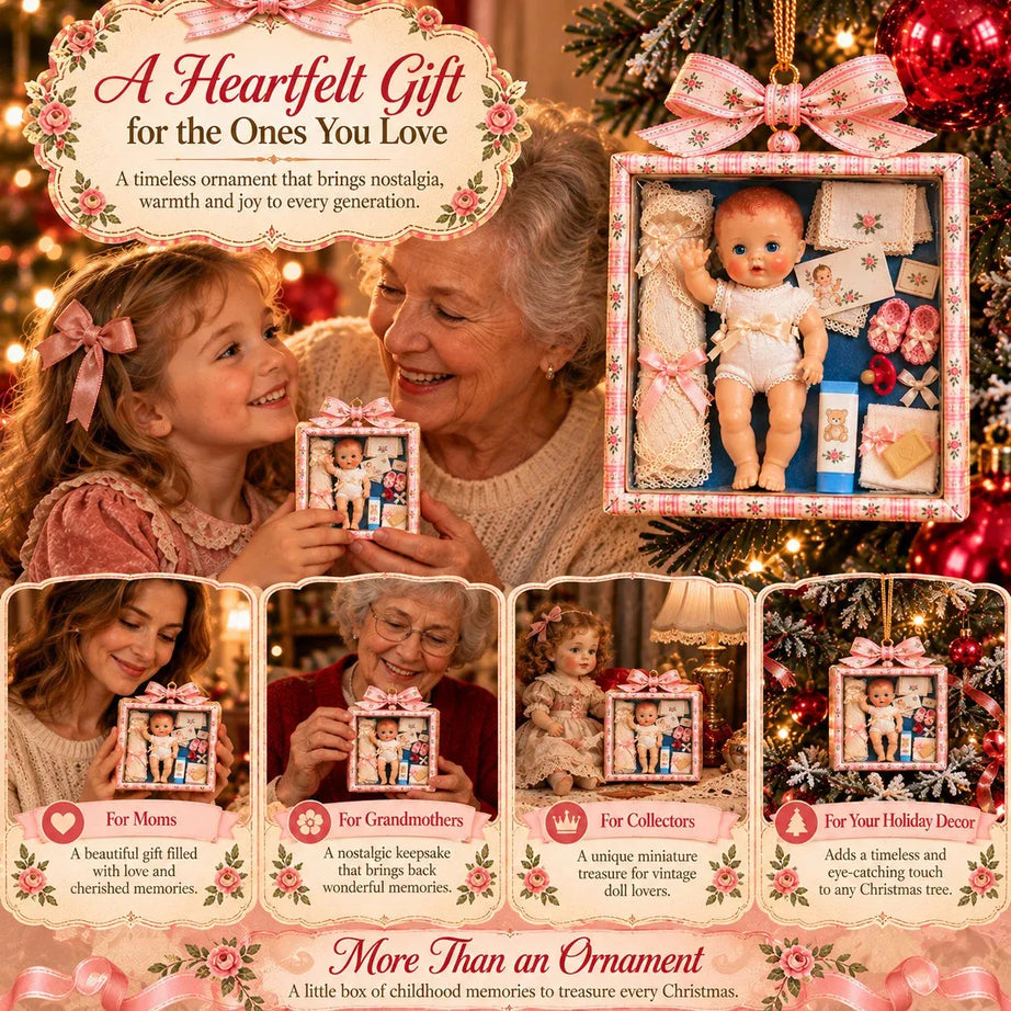Vintage Baby Doll Gift Box Christmas Ornament – Nostalgic Keepsake