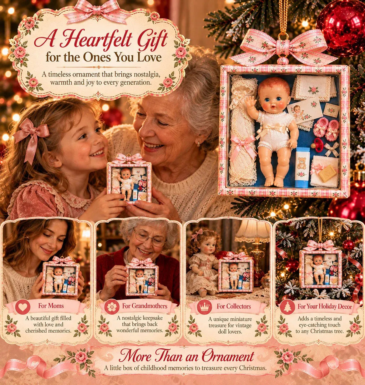 Vintage Baby Doll Gift Box Christmas Ornament – Nostalgic Keepsake